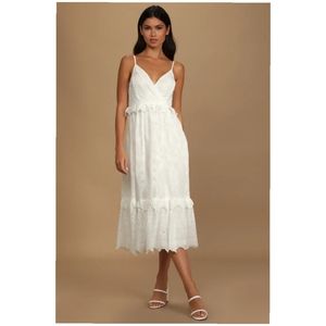 Lulus Eyelet Tiered Midi Dress | Small